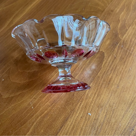Vintage Cranberry and Clear Glass Compote Candy Dish Dresser Tray - Picture 4 of 8